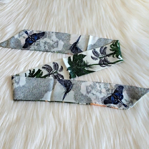 New Butterfly Silk Skinny Scarf Twilly - Picture 3 of 5
